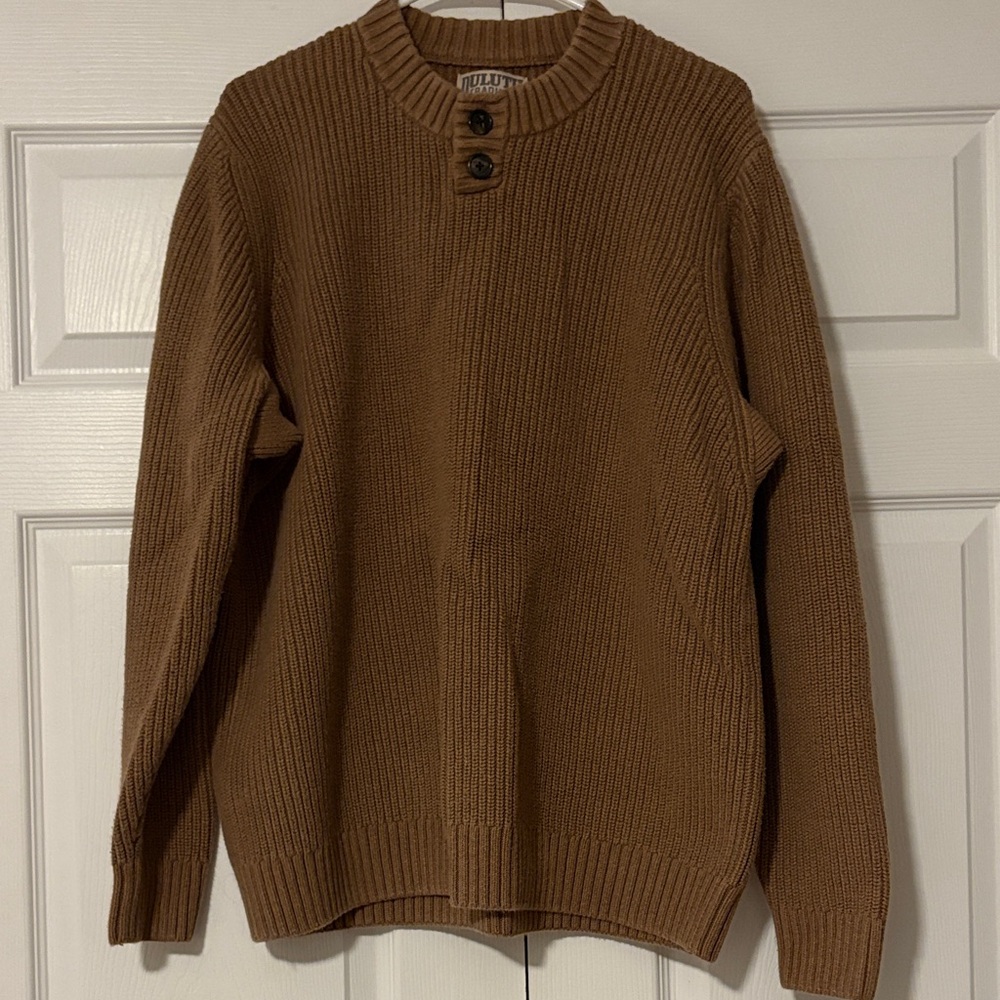 Duluth Trading Brown Fisherman’s Ribbed Chunky Knit Sweater